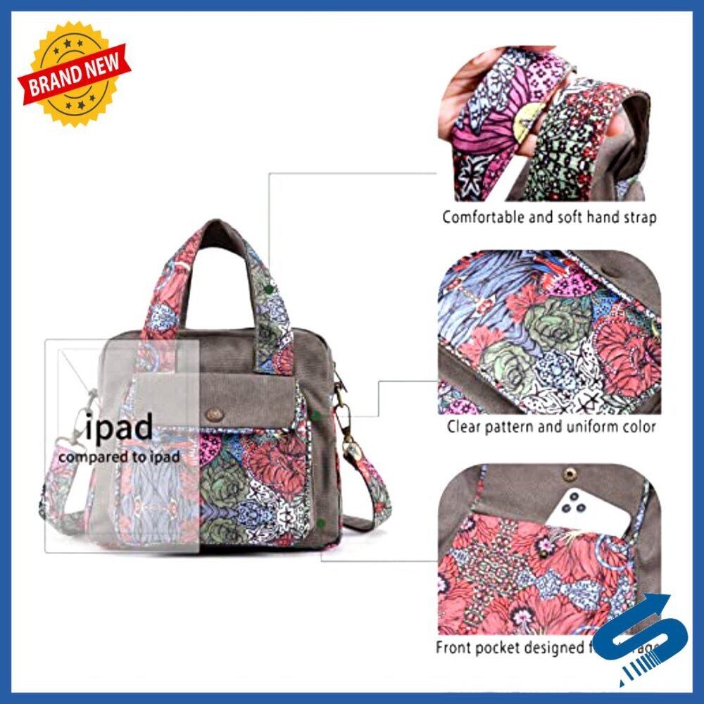 Canvas Shoulder Bag Crossbody Handbag Lightweight Small Top Handle Boho - Picture 4 of 7